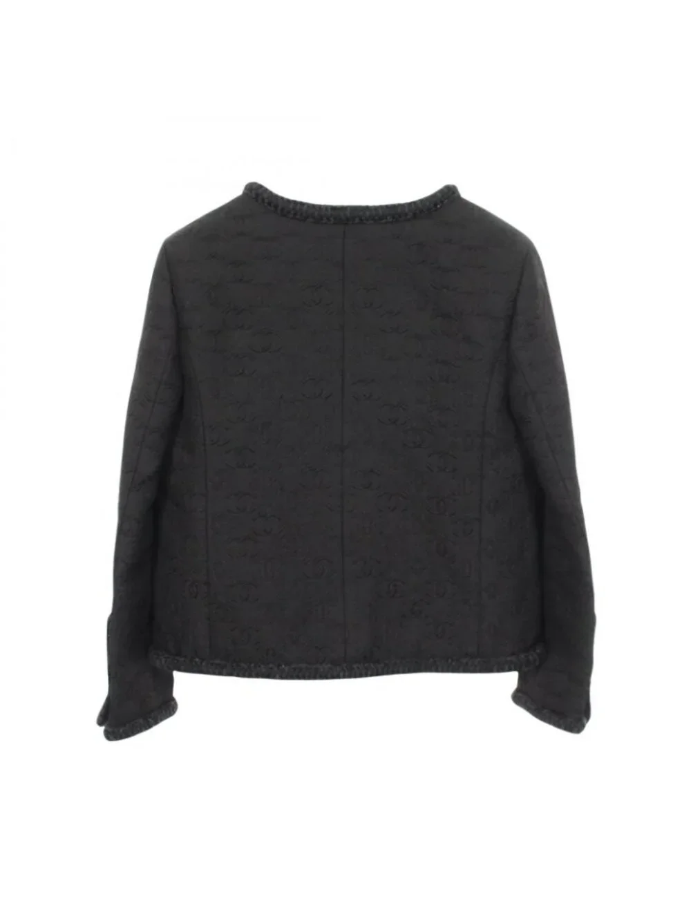 Chanel Collarless Jacket Kokon Mark Button Embossed Total Pattern Wool Silk